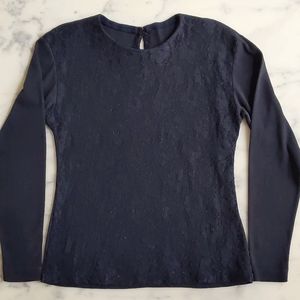 Black Long Sleeve Cotton Top with Lace Front.